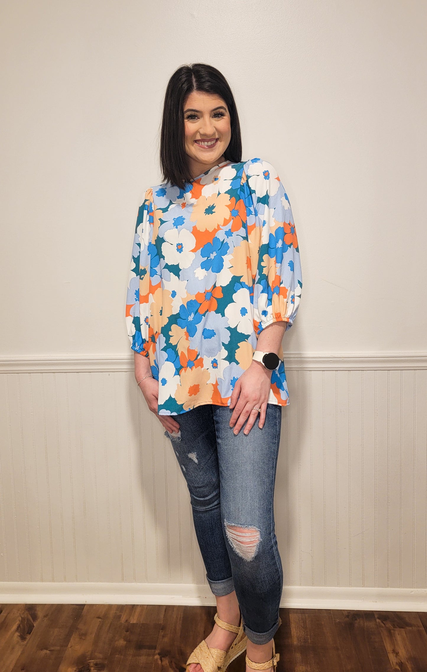 Cocktail Hour Floral Blouse in Blue