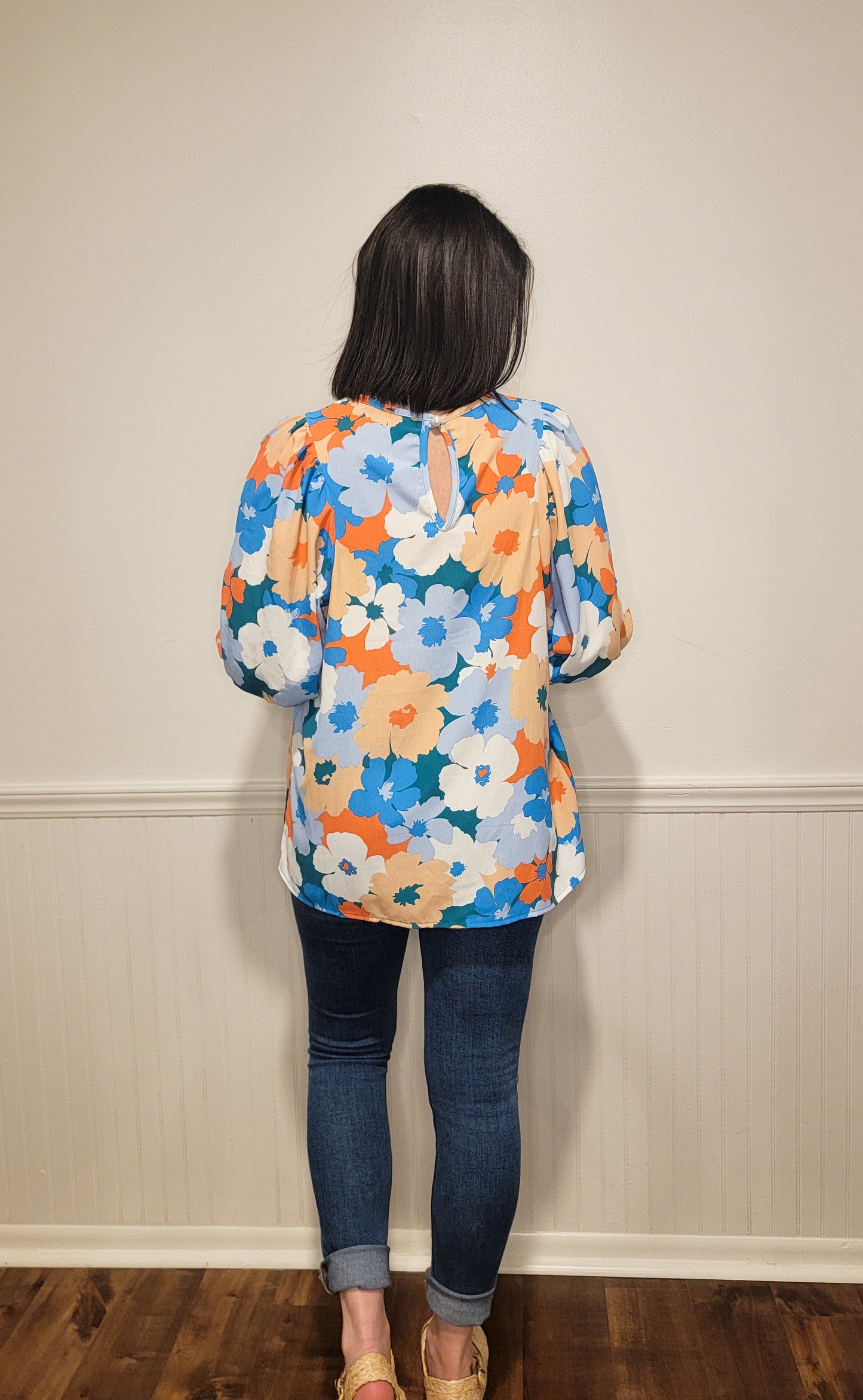 Cocktail Hour Floral Blouse in Blue