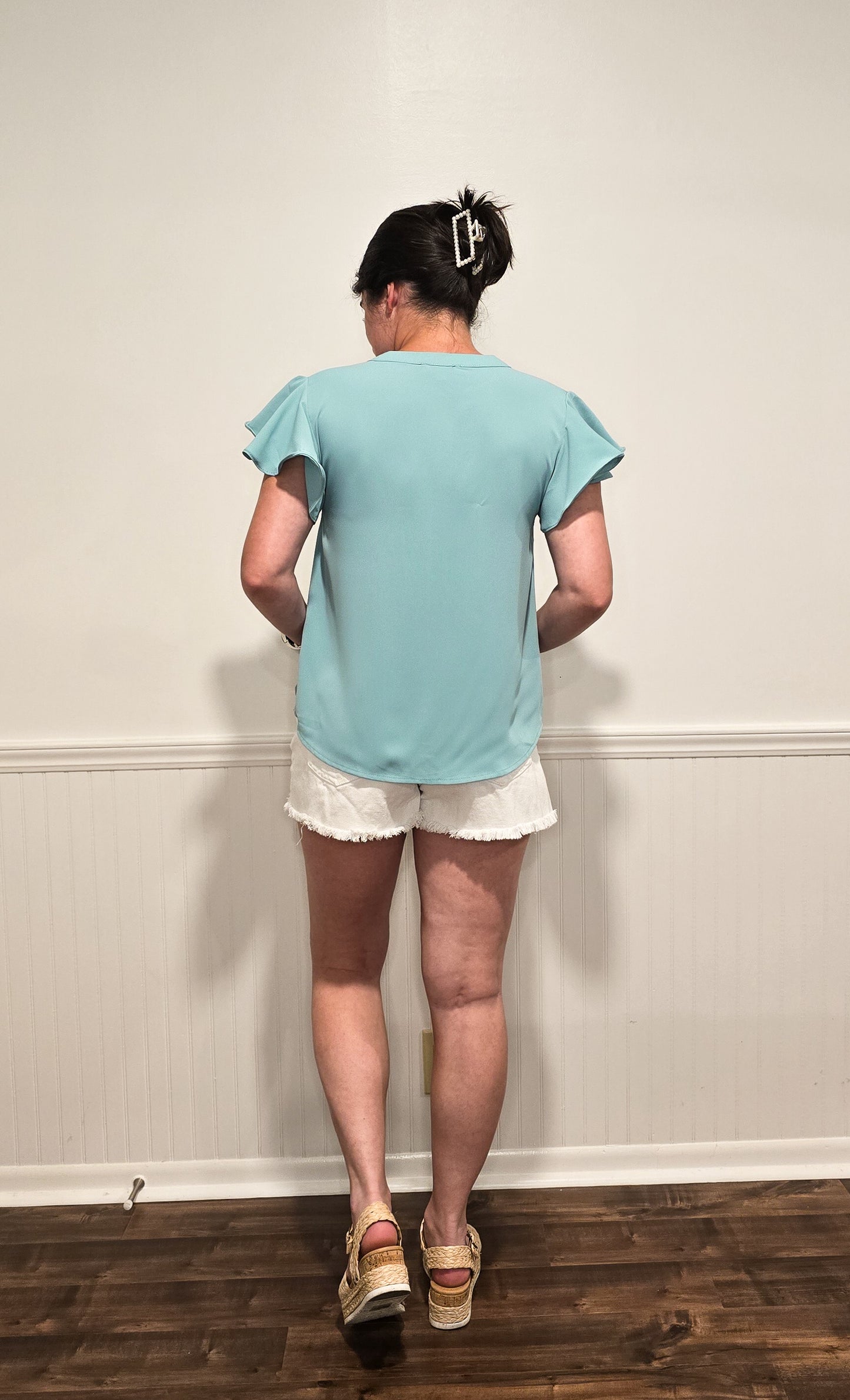 Easy to Love Flutter Sleeve Top in Jade