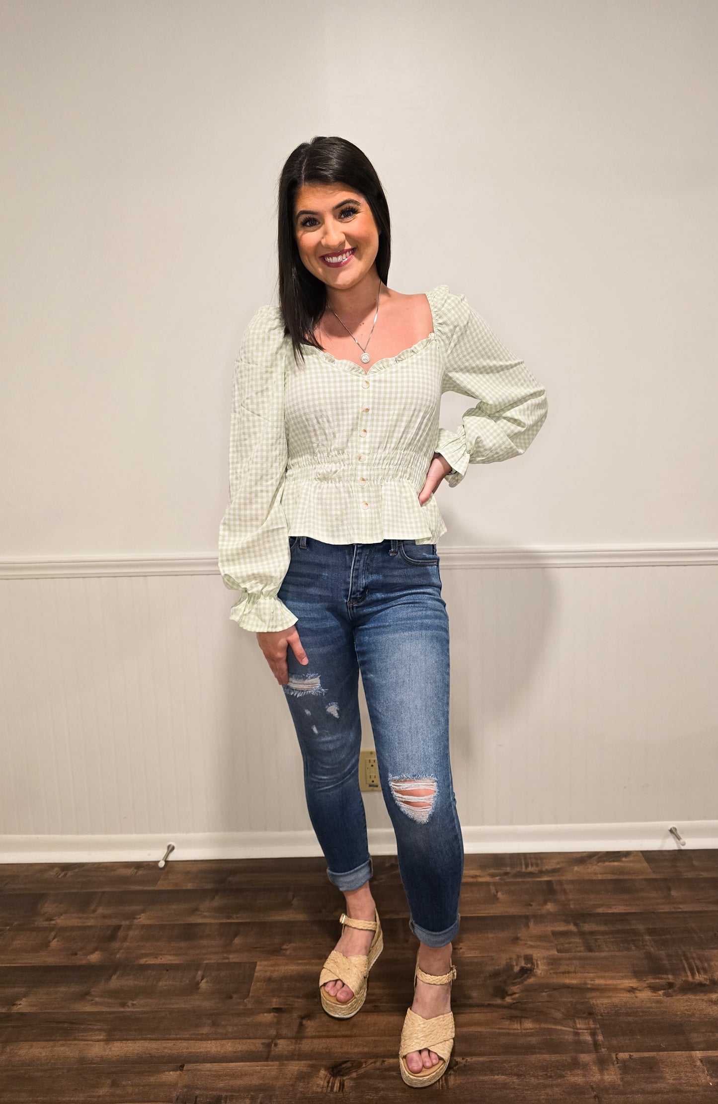 Ray of Sunshine Gingham Ruffle Top