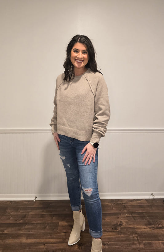 Casual Coffee Run Cropped Sweater in Taupe