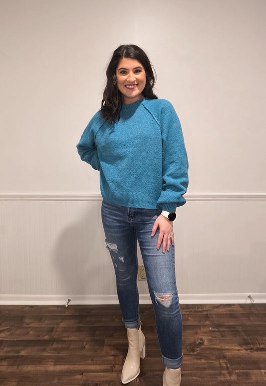 Casual Coffee Run Cropped Sweater in Teal
