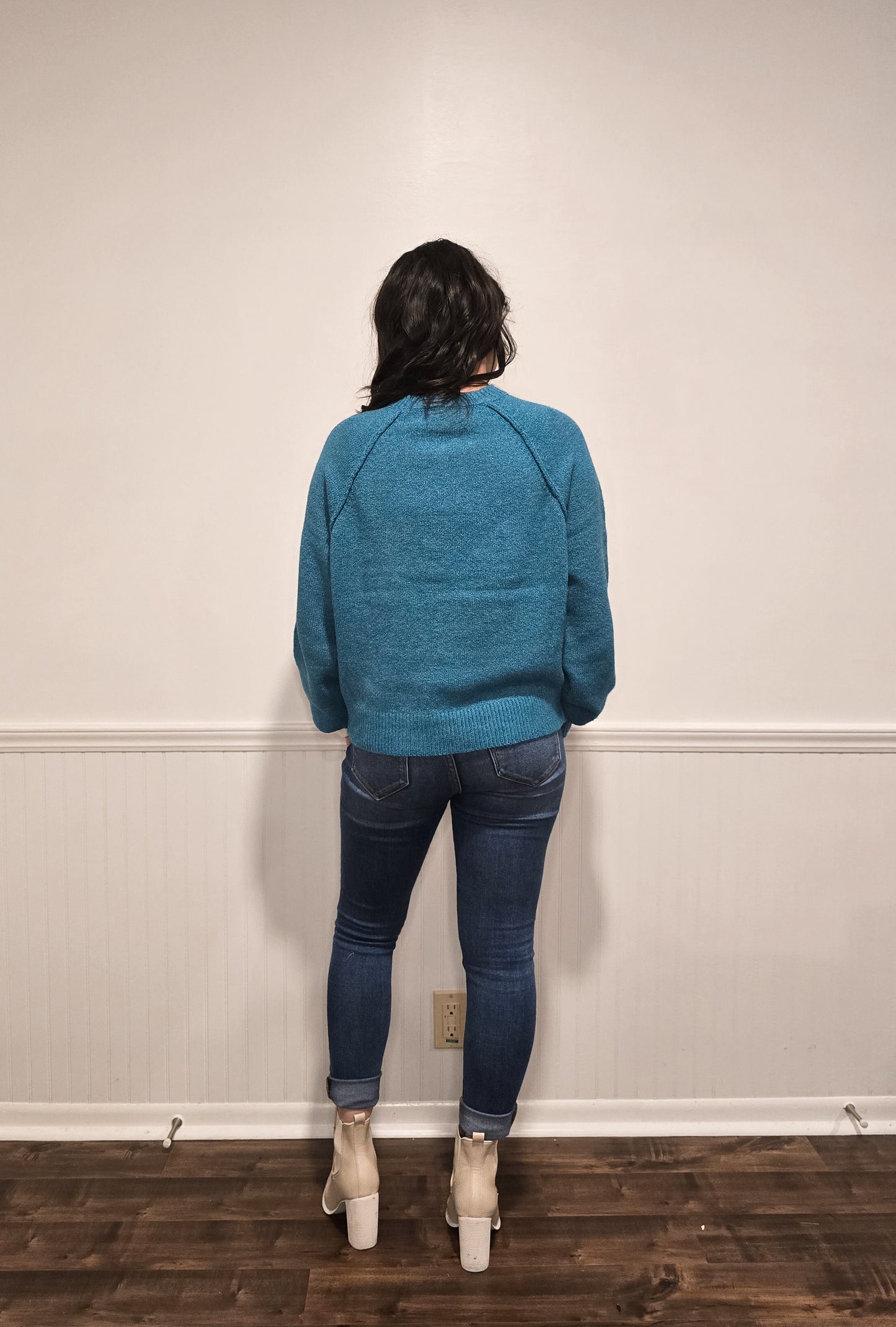 Casual Coffee Run Cropped Sweater in Teal