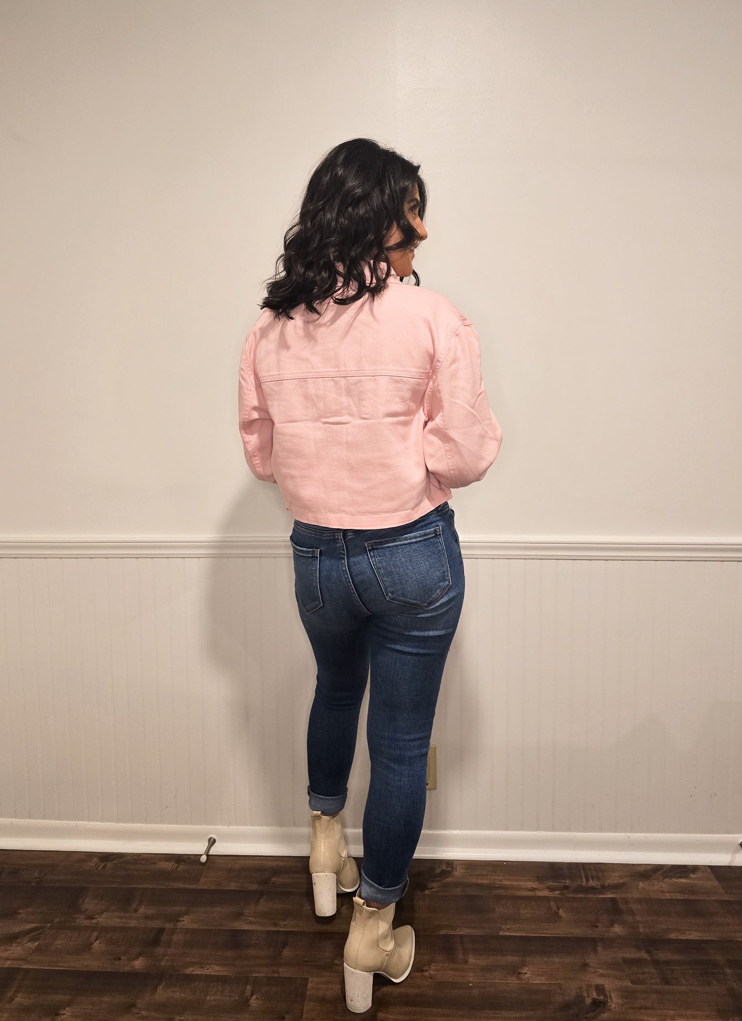Lost in Love Cropped Shacket in Baby Pink
