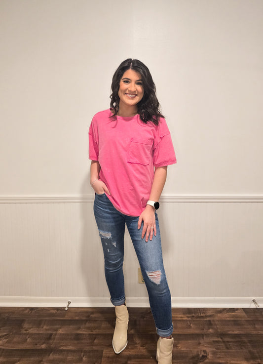Adore You Mineral Washed Tee in Hot Pink