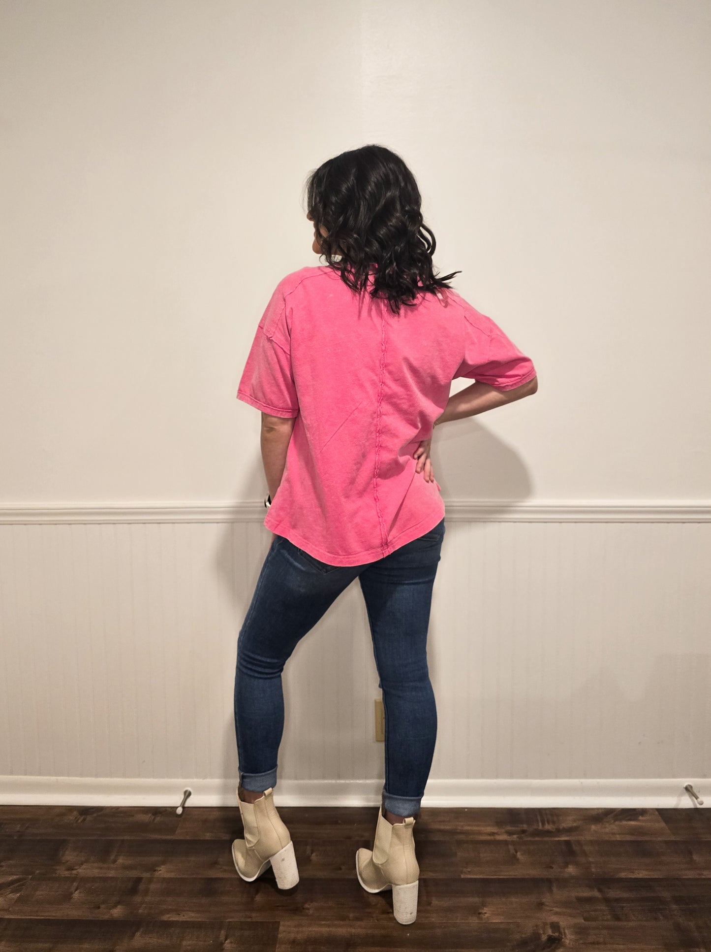 Adore You Mineral Washed Tee in Hot Pink