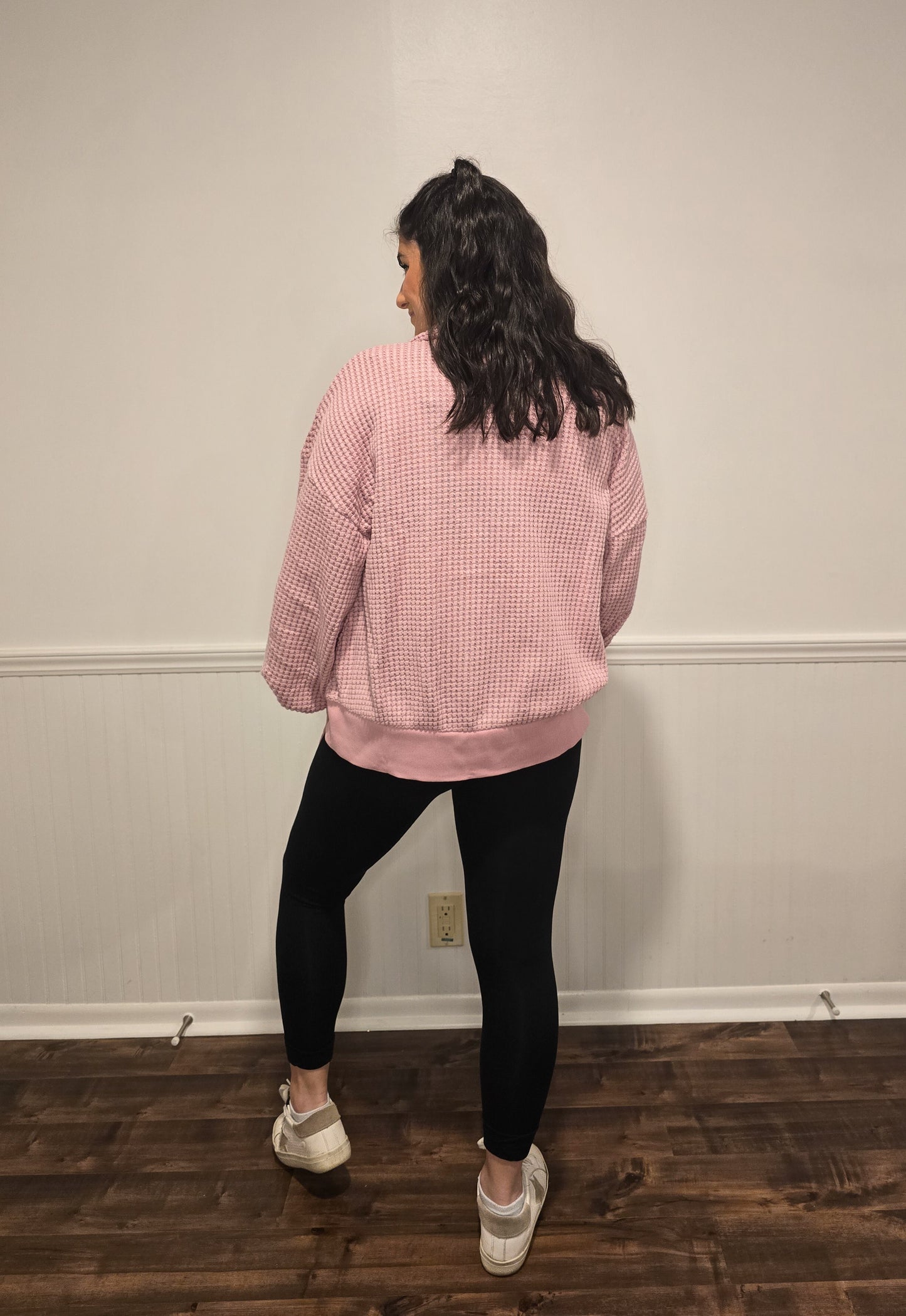 Casual Comforts Oversized Waffle Knit Top in Pink