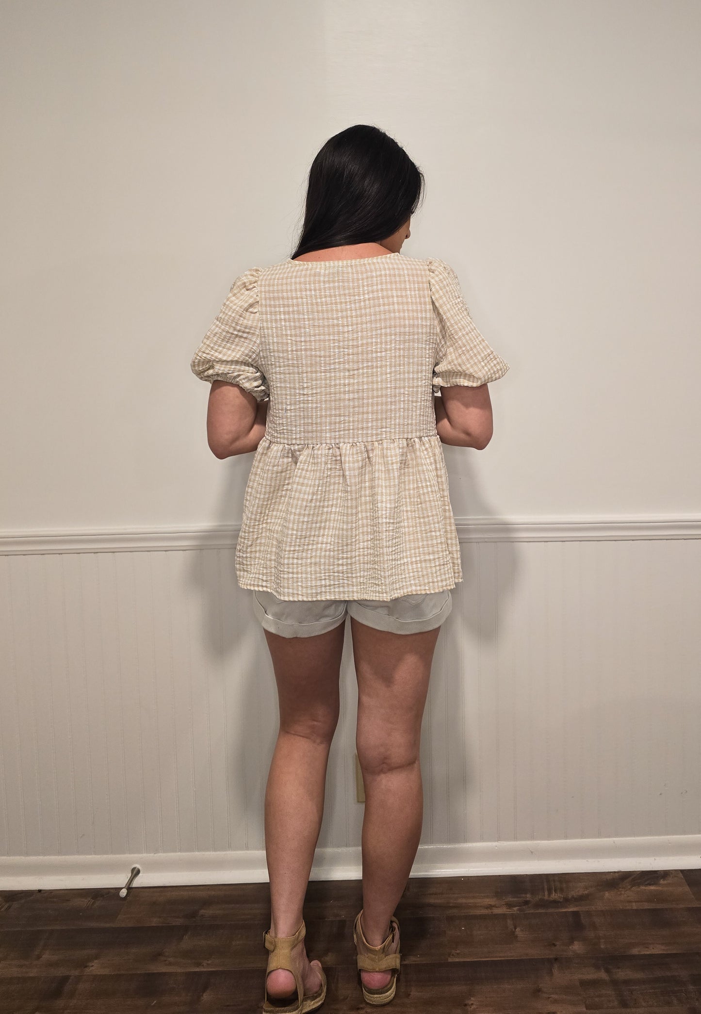 Picnic Ready Gingham Top in Tan