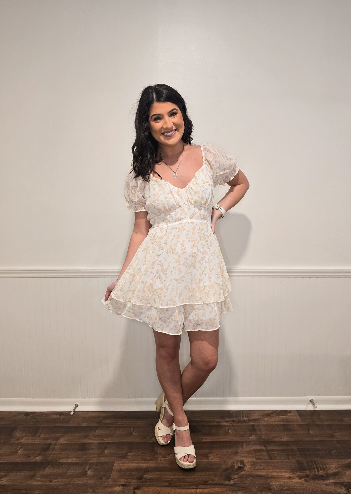 A Way With Words Floral Romper in Ivory