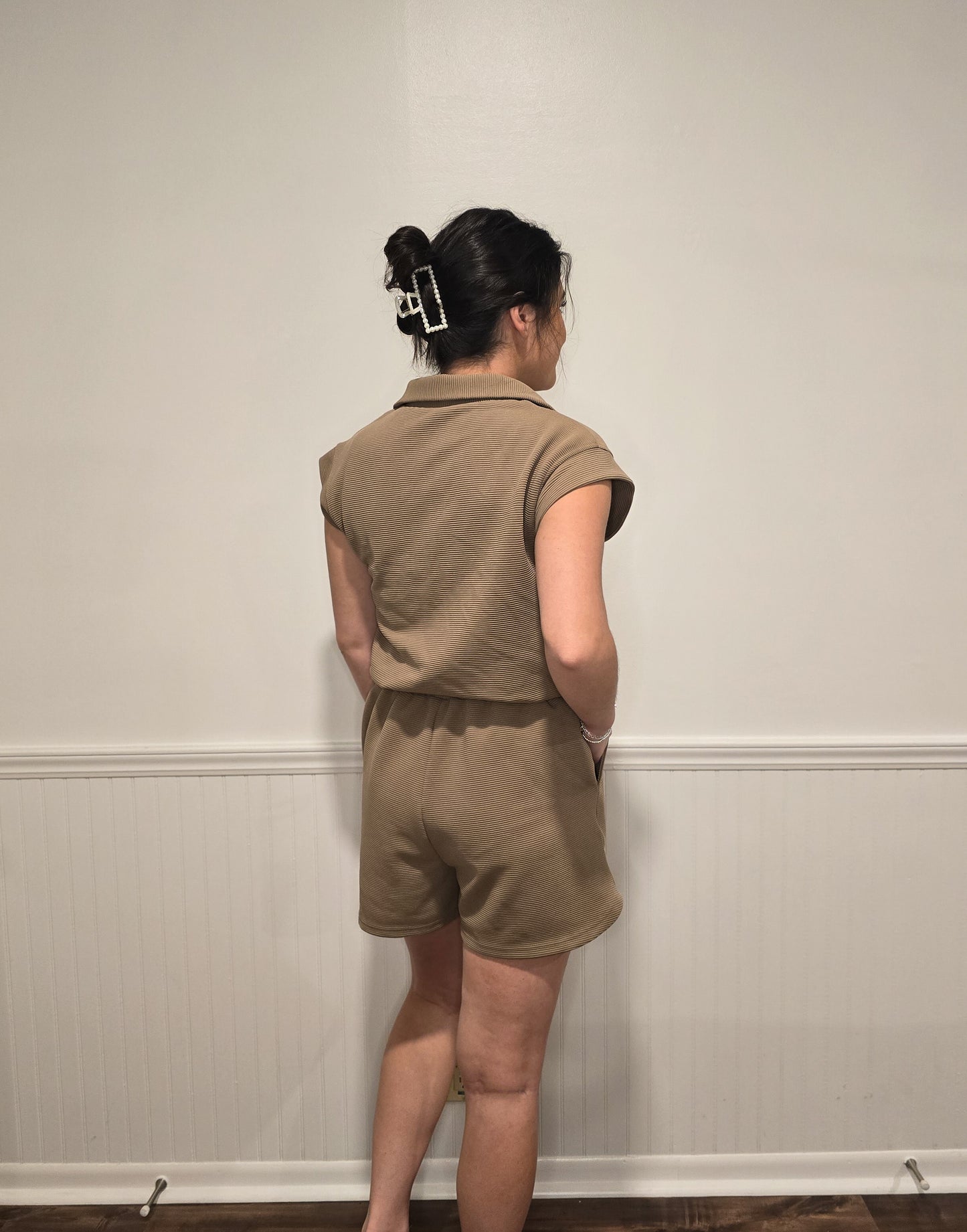 Easy Going Half-Zip Romper in Chocolate
