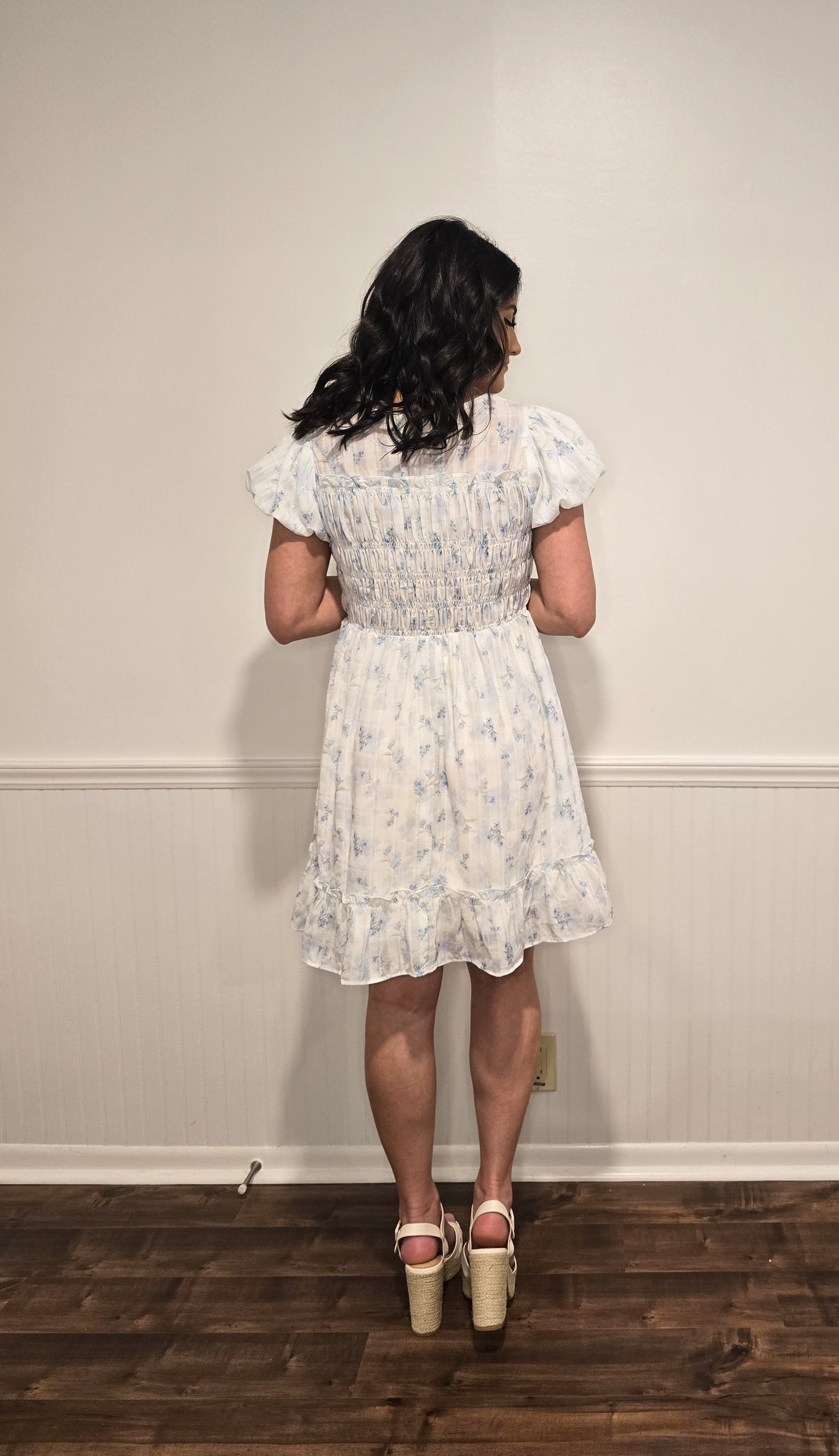 Pop The Bubbly Mini Dress in Blue Floral