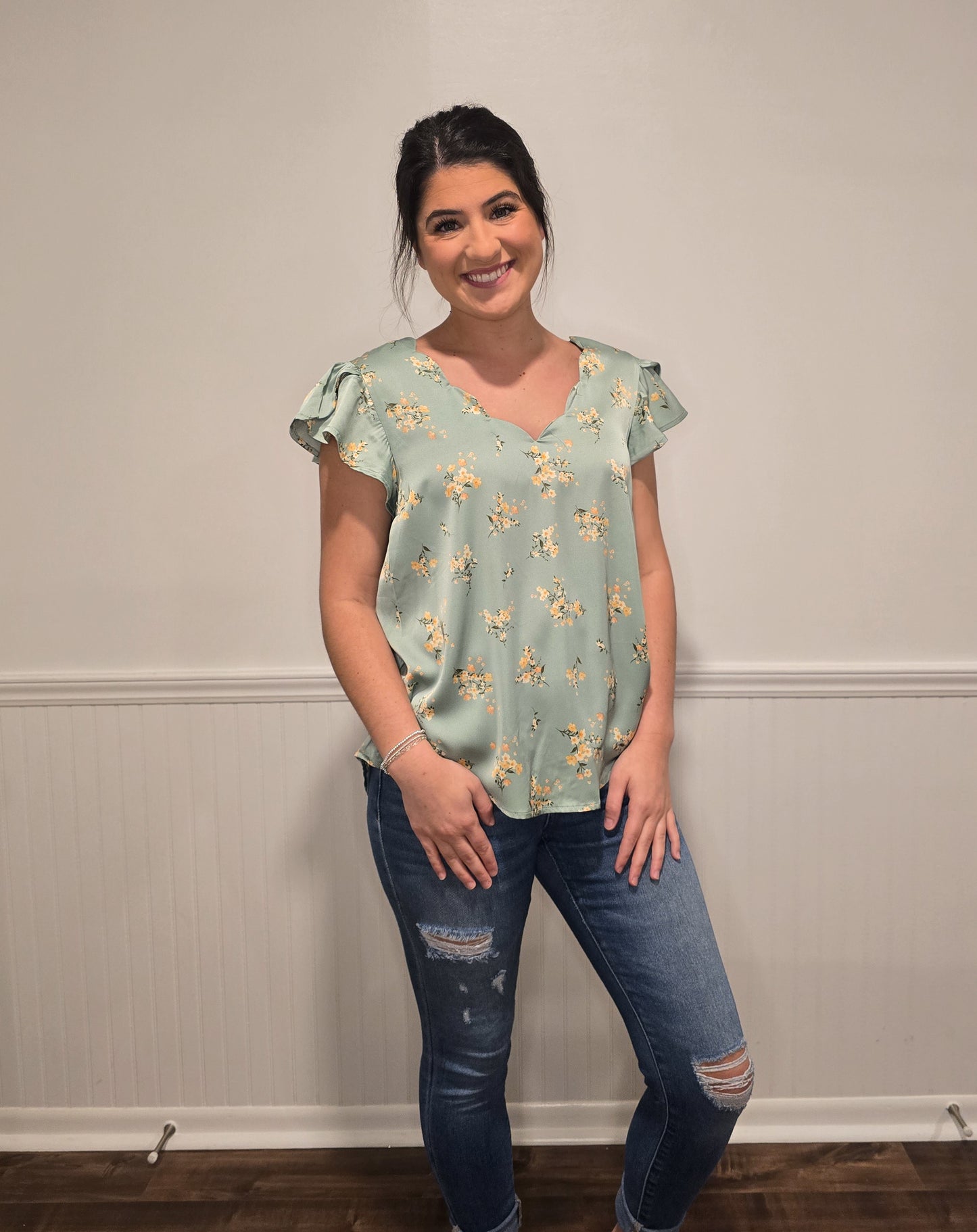 Garden Glam Satin Floral Blouse