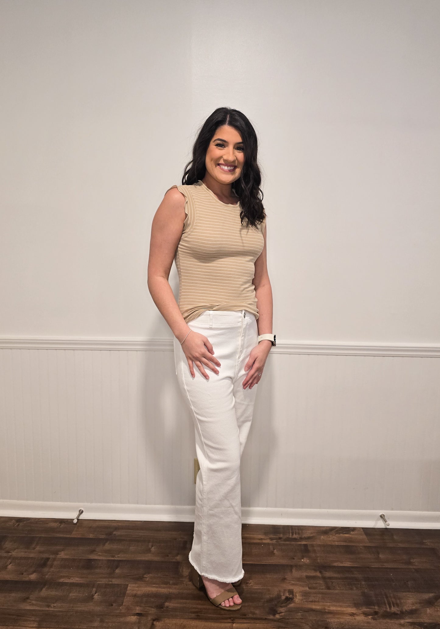 Give Me The Rundown Ruffle Tank in Khaki
