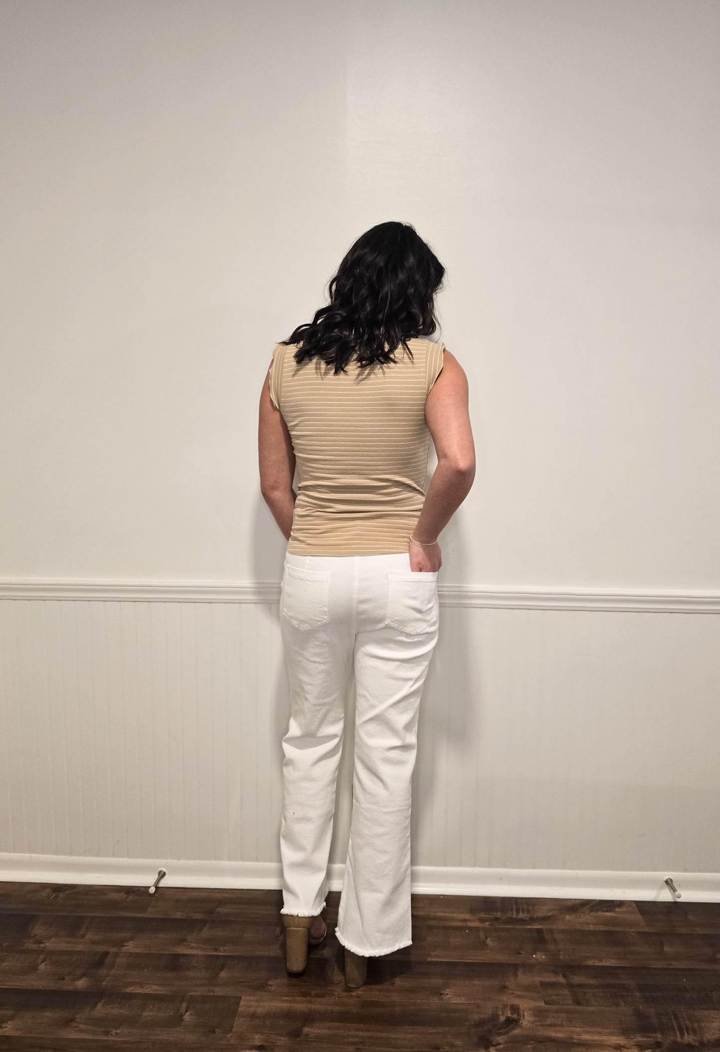 Give Me The Rundown Ruffle Tank in Khaki