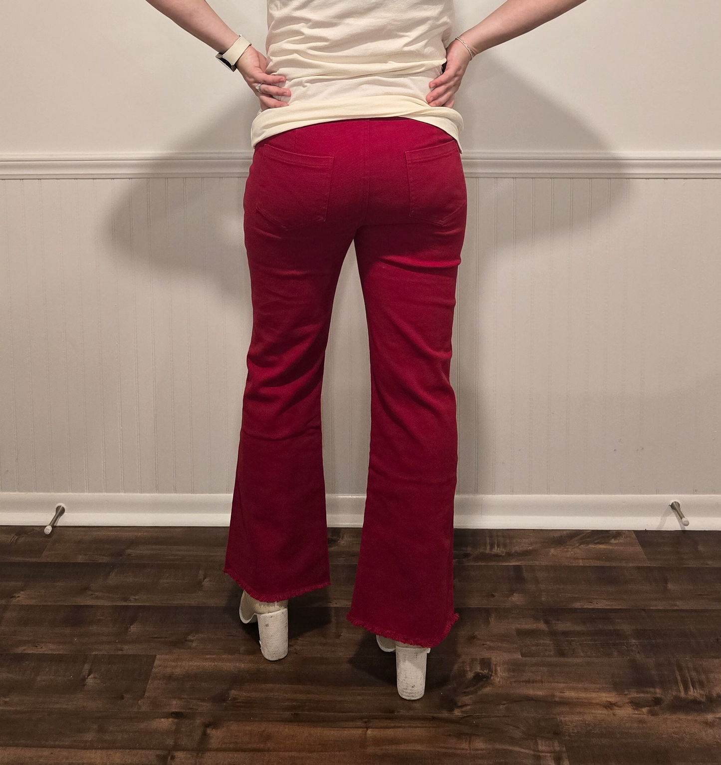 Going The Distance Flare Pants in Red