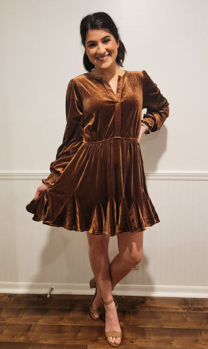 Pure Heart Velvet Dress in Brown