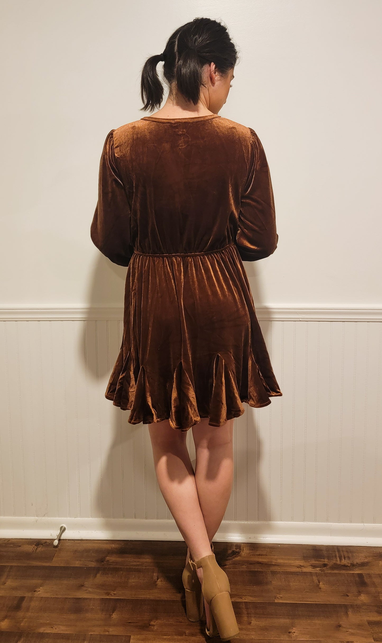 Pure Heart Velvet Dress in Brown