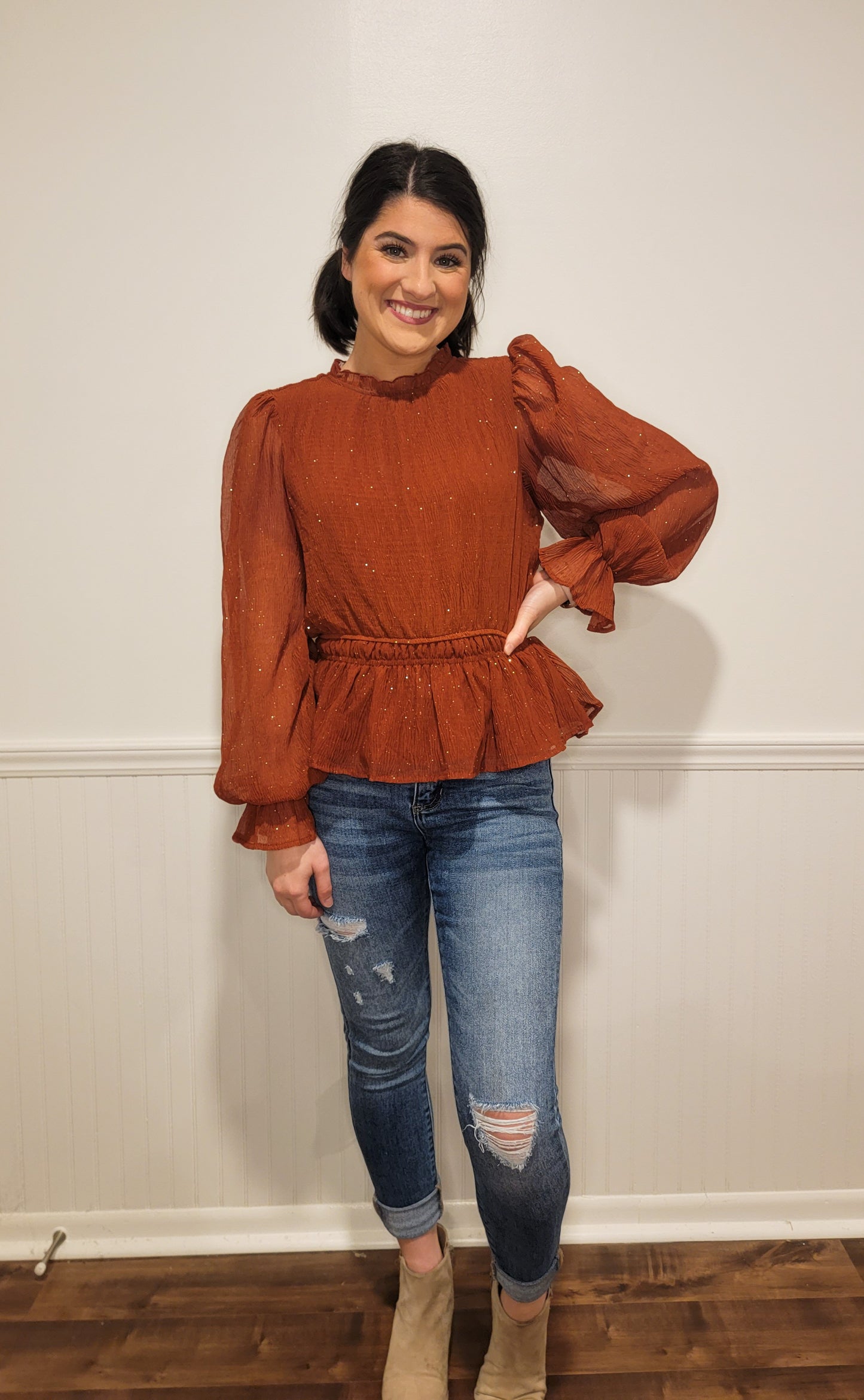 Shimmer and Spice Blouse in Rust