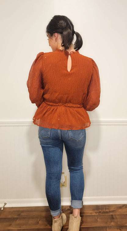 Shimmer and Spice Blouse in Rust