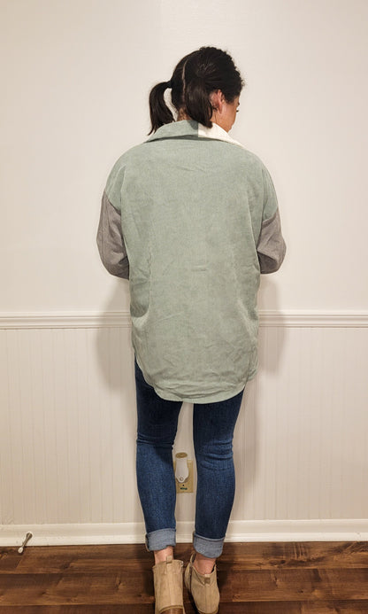 Layers of Love Colorblock Corduroy Shacket in Sage