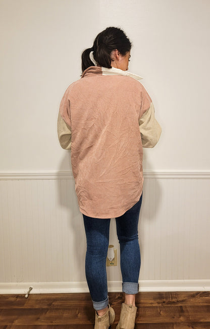 Layers of Love Colorblock Corduroy Shacket in Pink