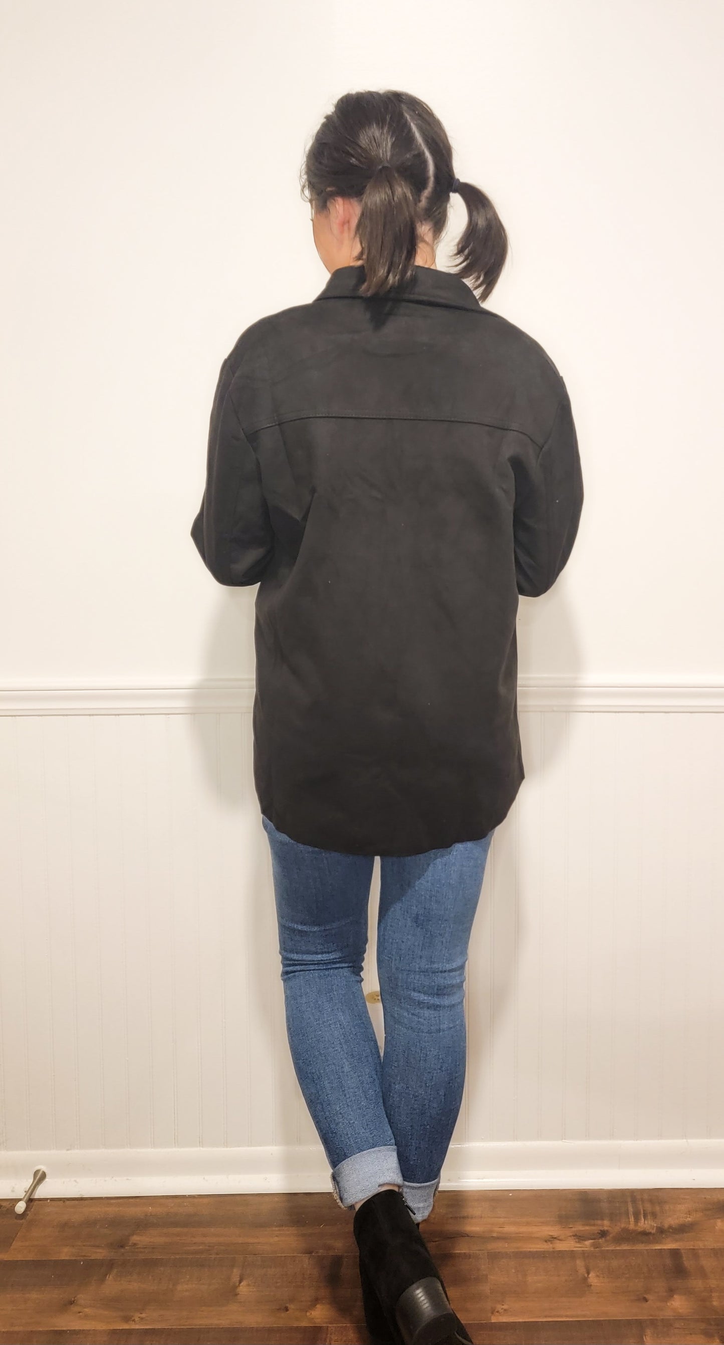 Warm Wishes Suede Shacket in Black