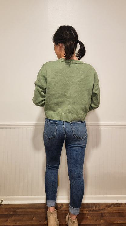 Be A Wildflower Cropped Sweater in Green