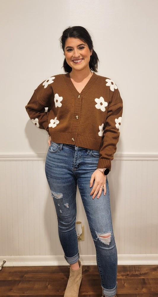 Be A Wildflower Cropped Sweater in Brown