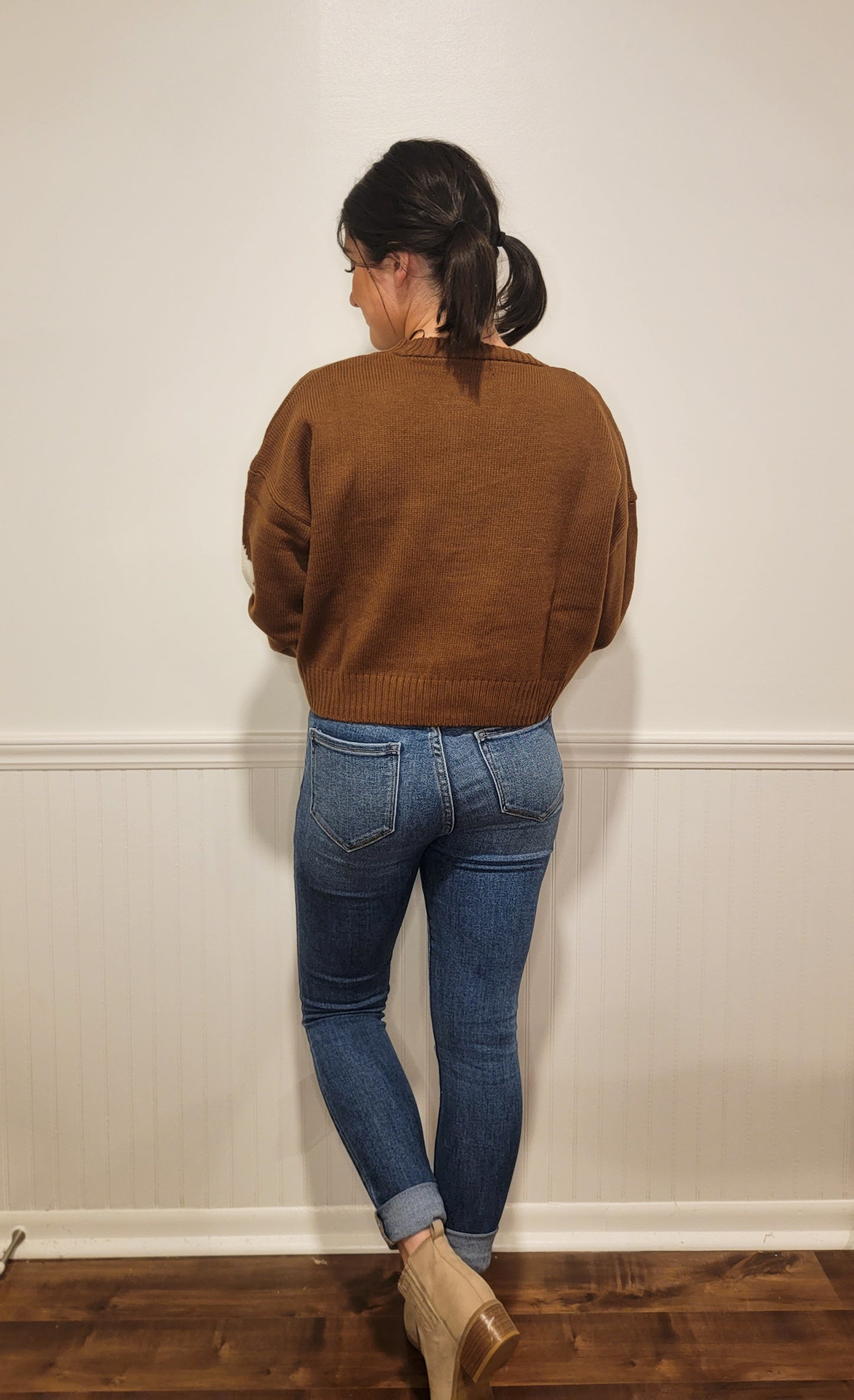 Be A Wildflower Cropped Sweater in Brown