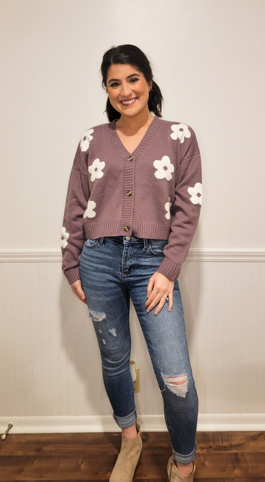 Be A Wildflower Cropped Sweater in Lavender