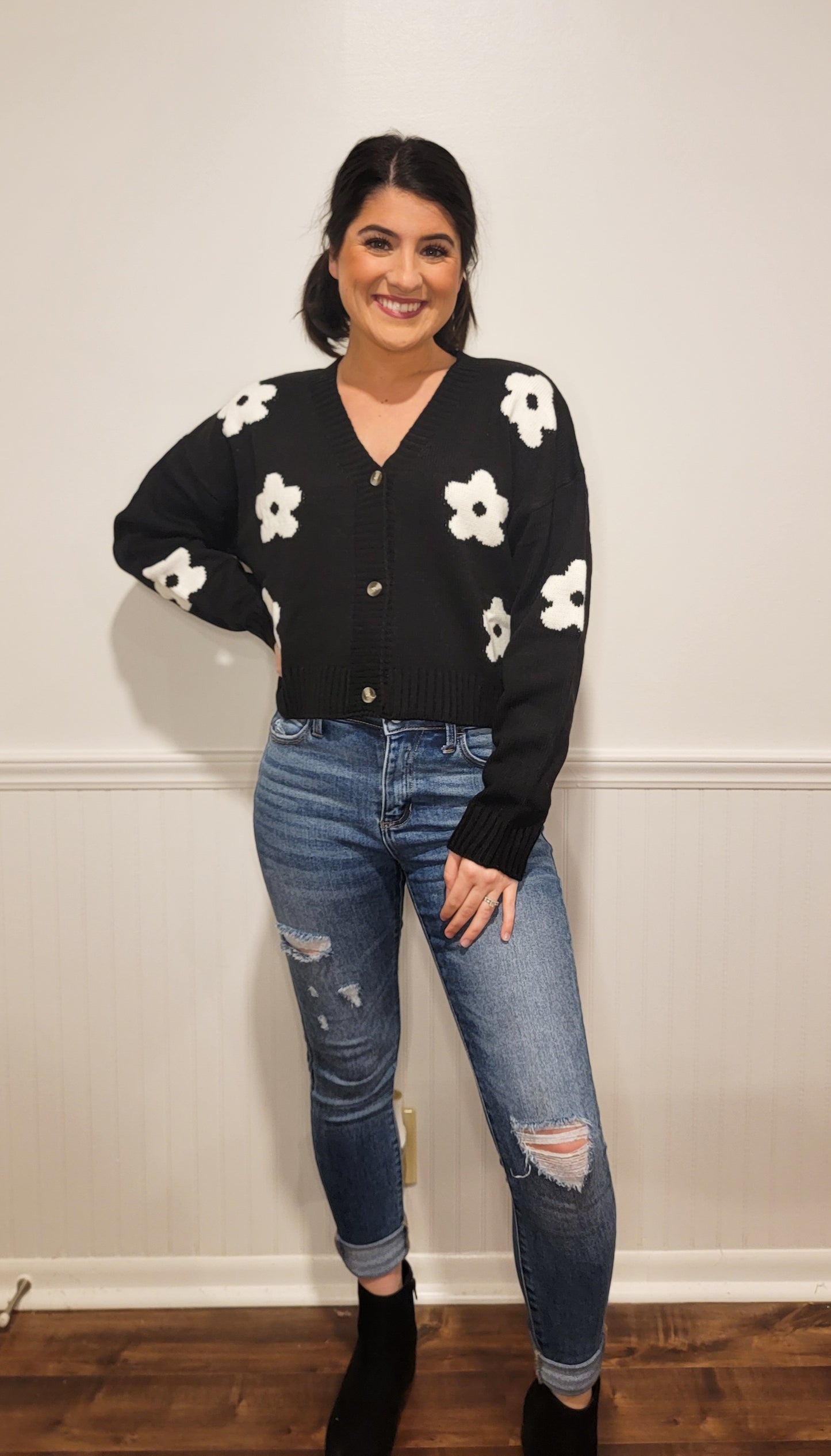 Be A Wildflower Cropped Sweater in Black