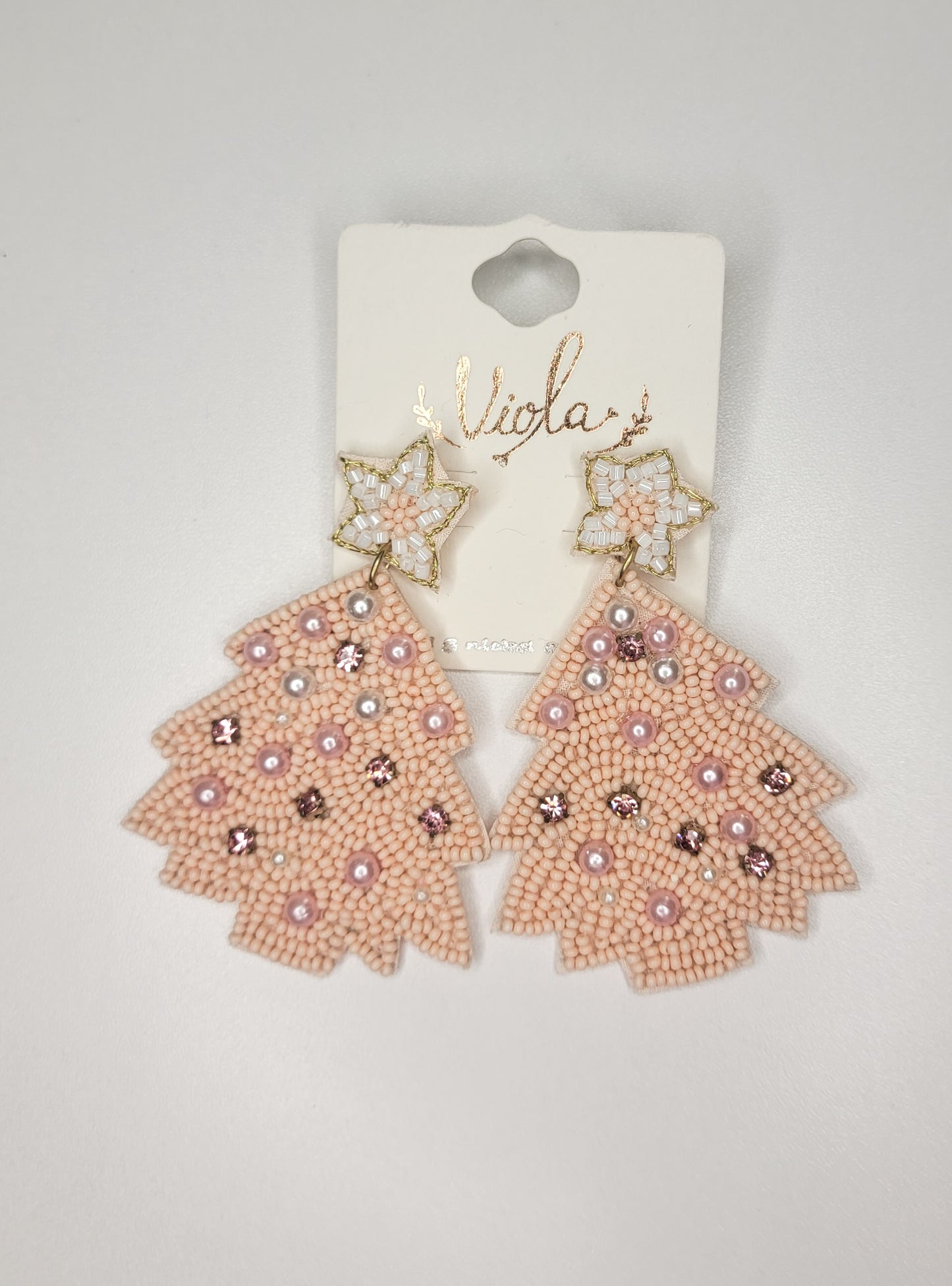 Pink Christmas Tree Beaded Earrings