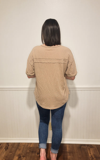 Coffee Run Henley Top in Taupe