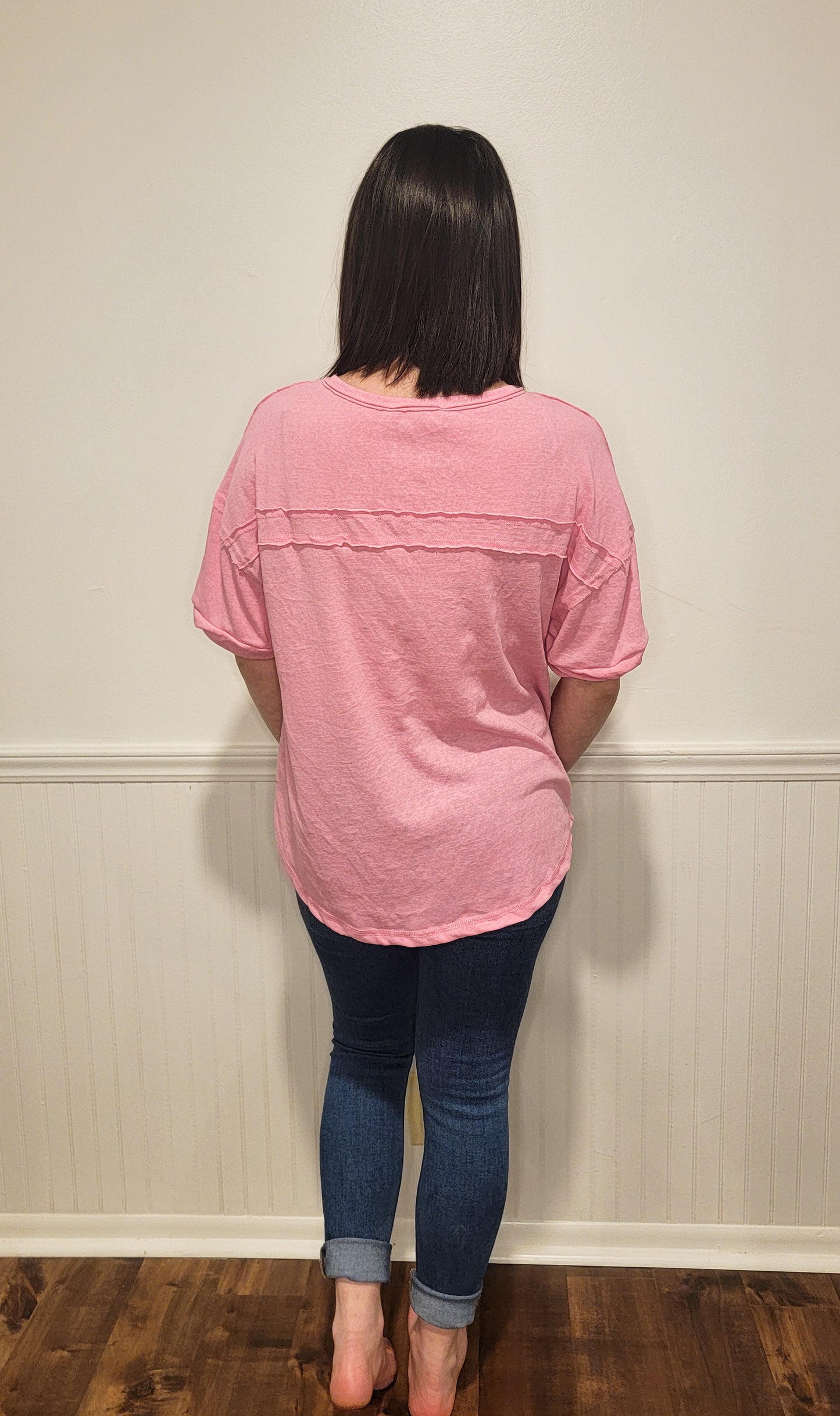 Coffee Run Henley Top in Pink