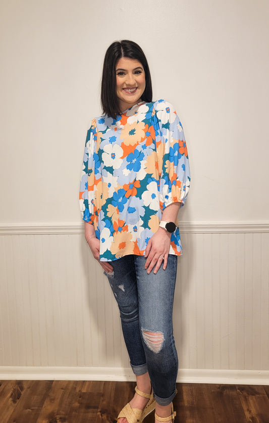 Cocktail Hour Floral Blouse in Blue