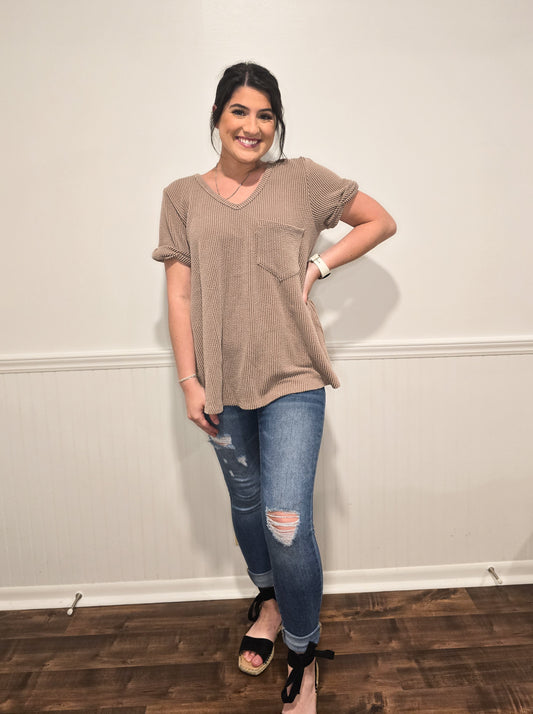 Close To Home Twisted Sleeve Tee in Acorn