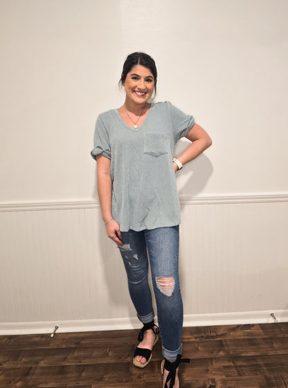 Close To Home Twisted Sleeve Tee in Sage