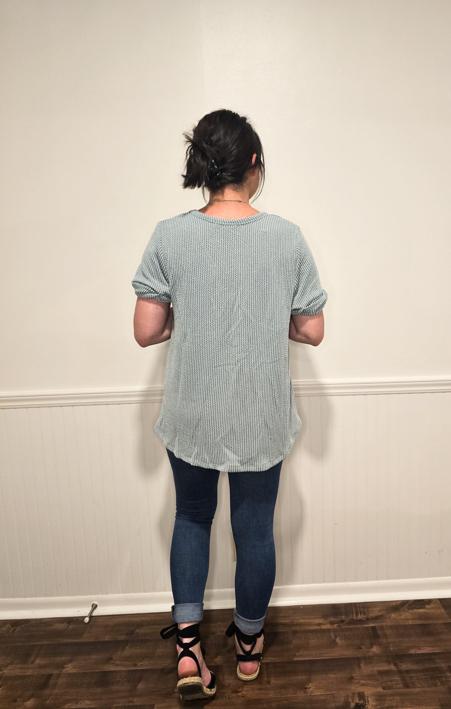 Close To Home Twisted Sleeve Tee in Sage