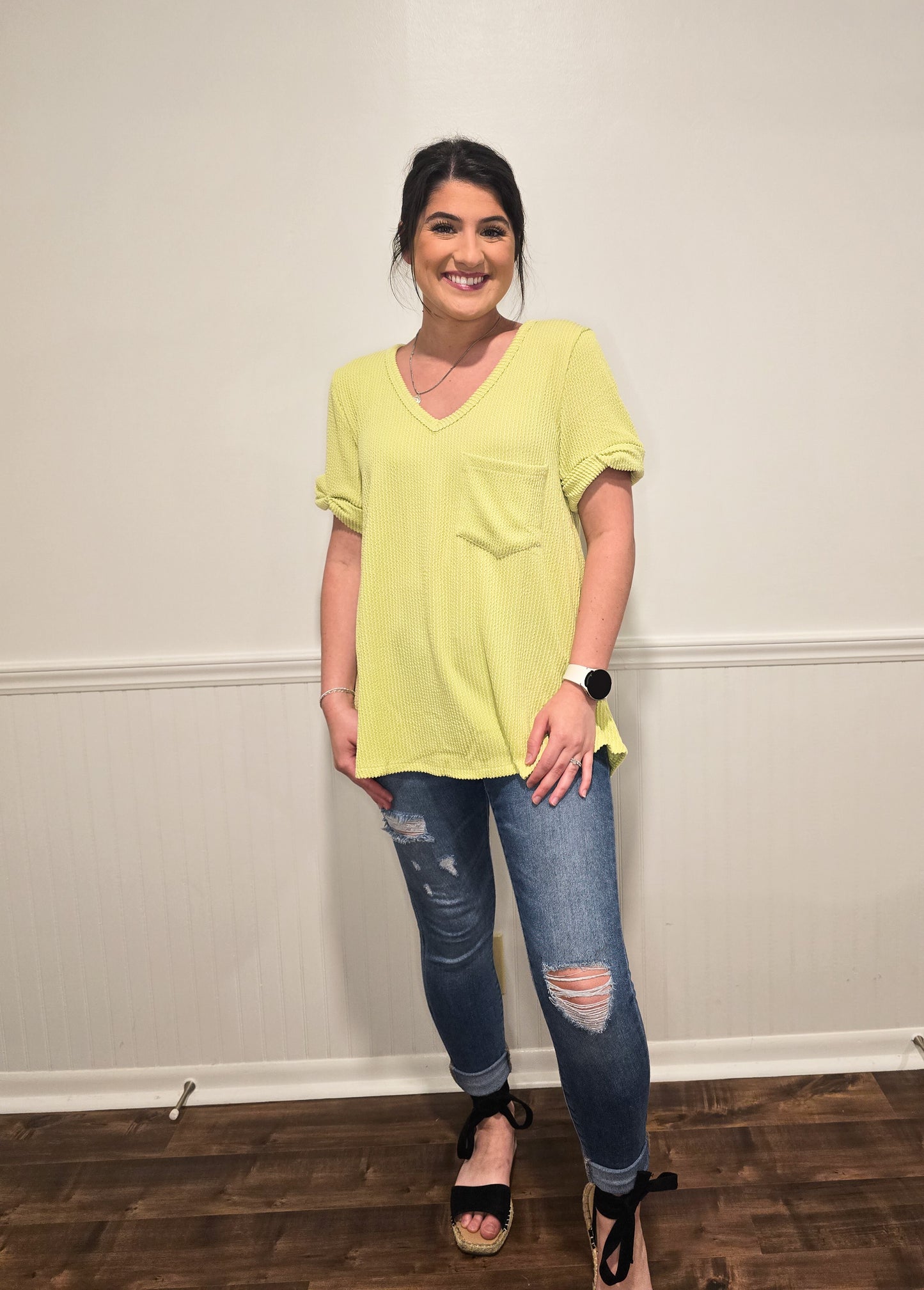 Close To Home Twisted Sleeve Tee in Lime