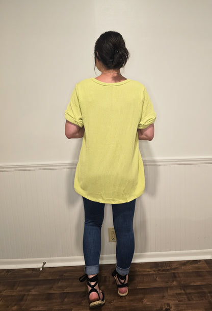 Close To Home Twisted Sleeve Tee in Lime