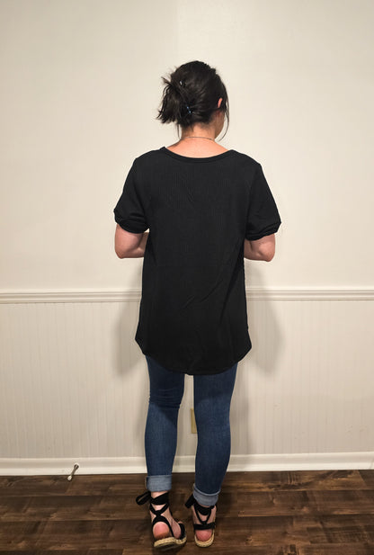 Close To Home Twisted Sleeve Tee in Black