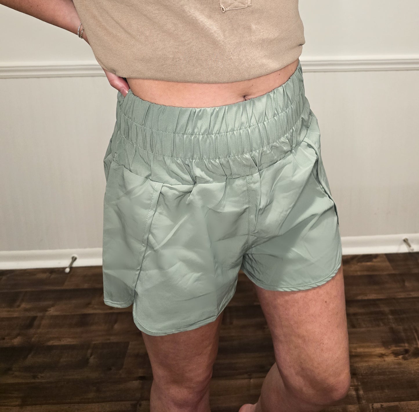 Run With It Athletic Shorts in Sage