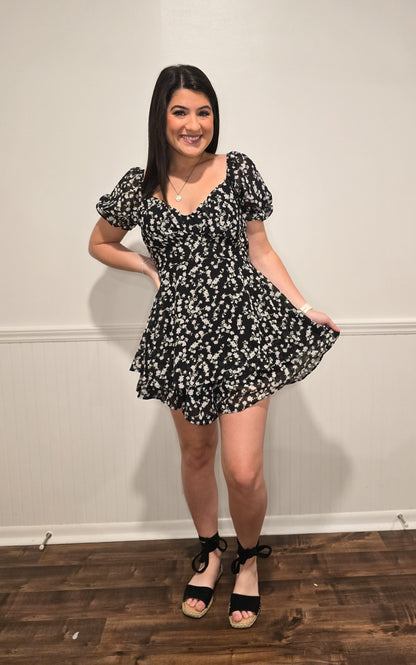 A Way With Words Floral Romper in Black