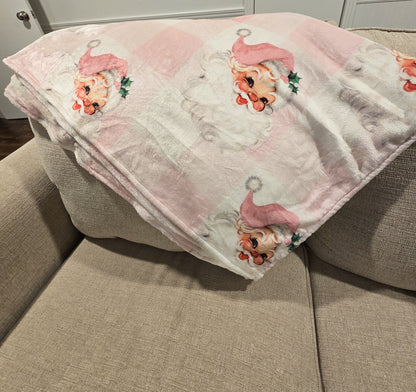 Pink Santa Gingham Blanket