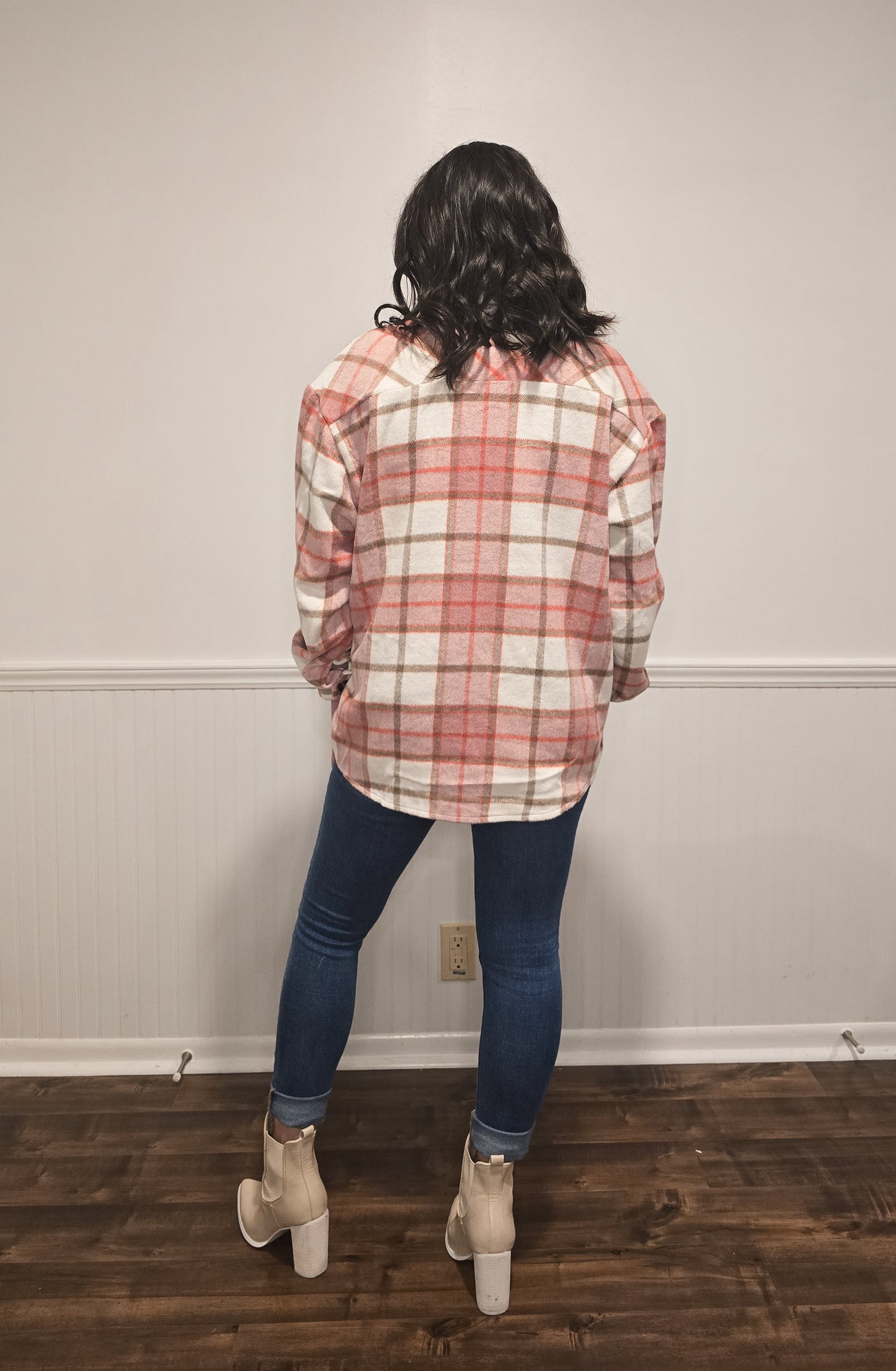 Lucky In Love Plaid Shacket in Pink