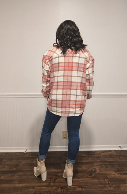 Lucky In Love Plaid Shacket in Pink