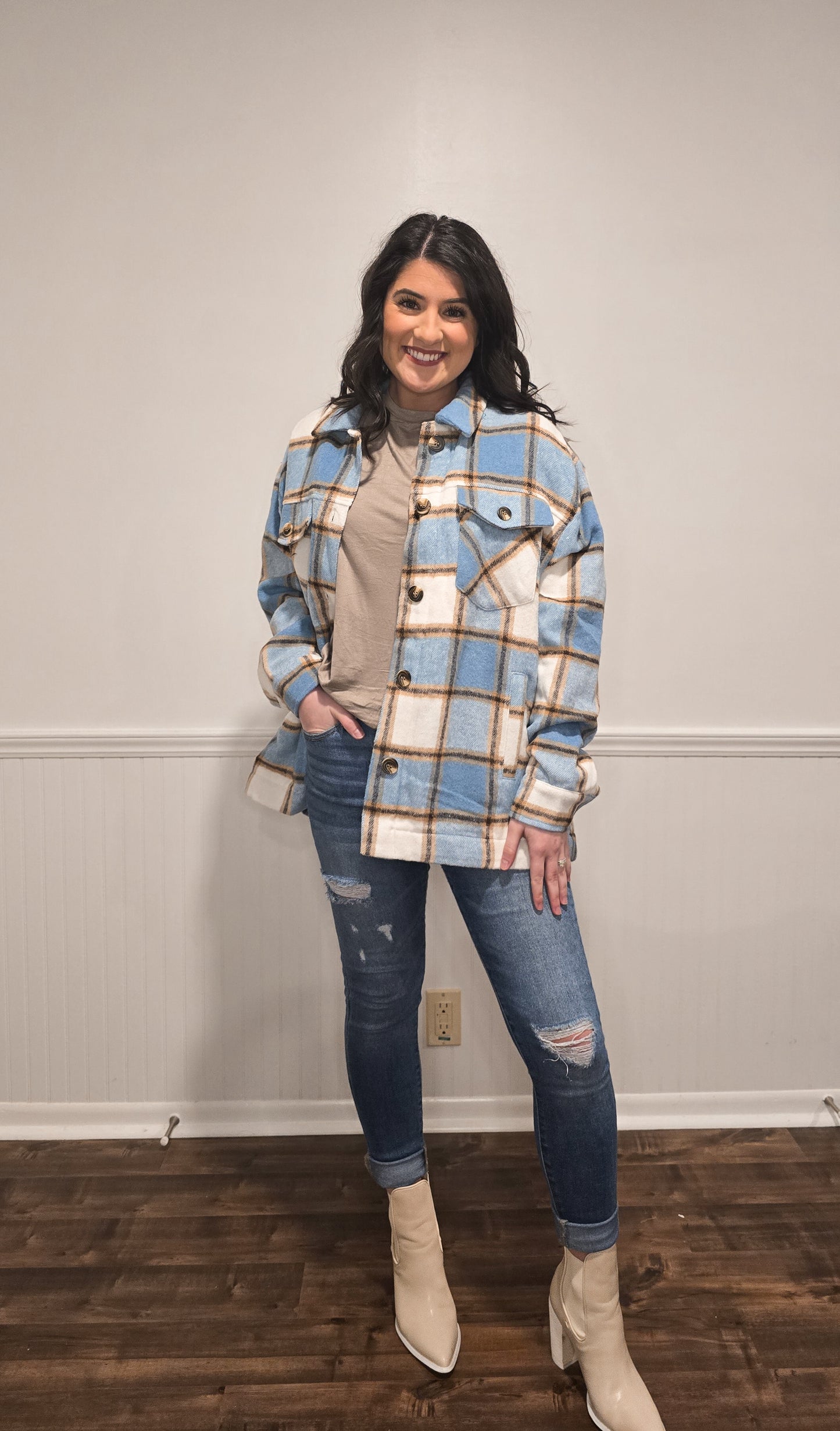 Think I'm Falling For You Shacket in Blue