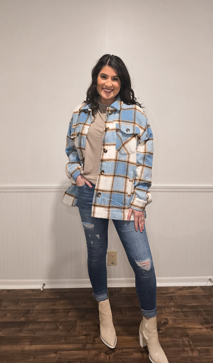 Think I'm Falling For You Shacket in Blue