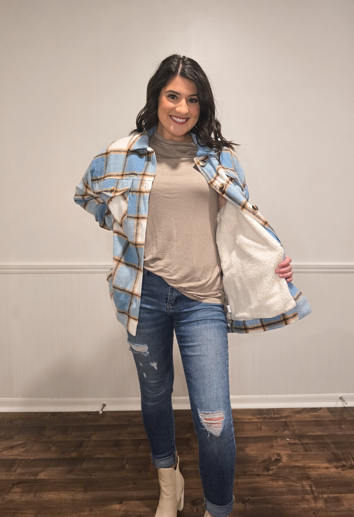 Think I'm Falling For You Shacket in Blue