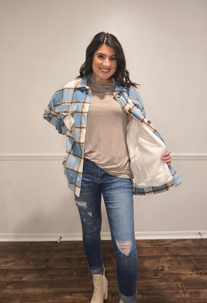 Think I'm Falling For You Shacket in Blue